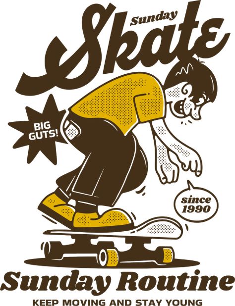 Sunday skate, design in vintage style by adipra studio www.adipra.com -- Choose from our vast selection of Crewneck and V-Neck T-Shirts to match with your favorite design to make the perfect graphic T-Shirt. Pick your favorite: Classic, Boxy, Tri-Blend, V-Neck, or Premium. Customize your color! For men and women. Vans Graphic Tee, Skate Logo, Streetwear Model, Sunday Routine, Illustration Styles, Skateboard Tshirt, Skater Aesthetic, Skate T Shirts, Surf Design