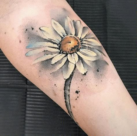 Watercolor Daisy Tattoo, Daisy Tattoo Meaning, Small Daisy Tattoo, Daisy Tattoo Designs, Daisy Flower Tattoos, Watercolor Daisy, Daisy Tattoo, Sunflower Tattoos, Stylist Tattoos