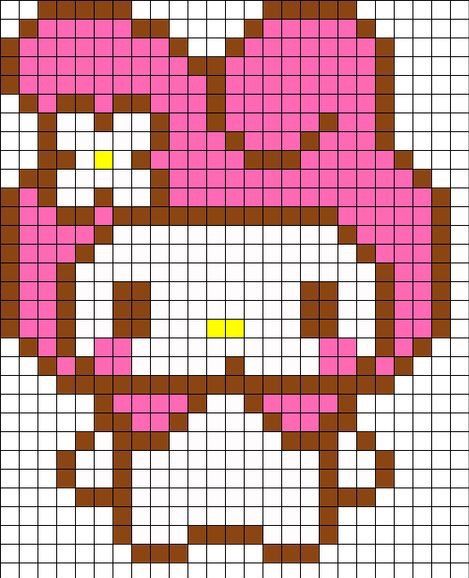 My Melody Pixel Art Grid, Kirby Grid Pattern, Pixelart Hello Kitty, Sanrio Perler Bead Patterns, My Melody Pixel Art, Square Drawing, Hello Kitty Crochet, Piskel Art, Easy Perler Bead Patterns