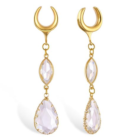 PRICES MAY VARY. [ Elegant Design ]: Gold saddle plugs with teardrop charm crystals, elegant and lightness. The crystal will reflect a charming light in sunlight or light, making the gauge earrings more attractive. [ Hypoallergenic for Sensitive Ears ] Made with hypoallergenic stainless steel, our ear gauges are perfect for individuals with sensitive skin, ensuring a comfortable wear experience without causing irritation. [ Gauge Size ] The current selection 6mm(2g) saddle plugs. Sizing runs sli Teardrop Gauges, Gauge Plugs, Dangle Gauges, Ear Gauge, Gauge Earrings, Saddle Fitting, Gold Earrings Wedding, Ear Tunnels, Ear Weights