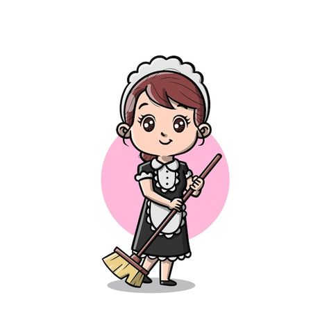 Cute maid girl cartoon | Premium Vector #Freepik #vector #cleaning-service #cleaning #house-maid #mop Maid Drawing, Easy Characters To Draw, Cleaning Cartoon, Maid Girl, House Maid, Islamic Cartoon, Cleaning House, Cartoon Photo, Cute Cartoon Pictures