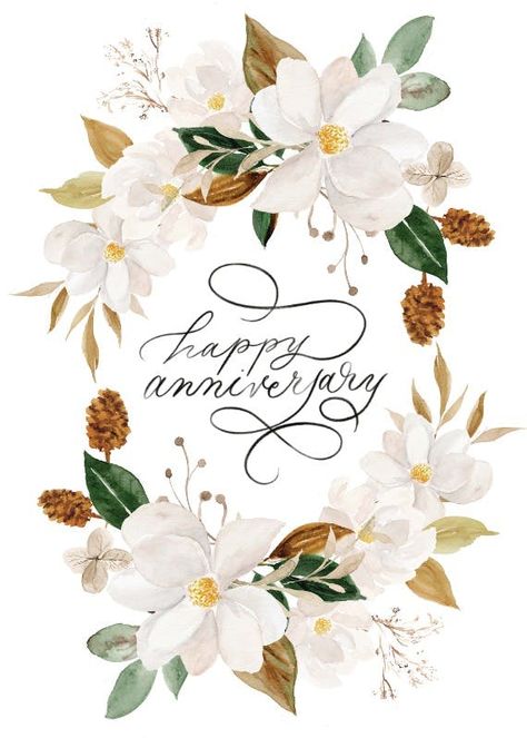 Magnolia Blooms - Happy Anniversary Card | Greetings Island Happy Blessed Anniversary, Anniversary Blessings, Anniversary Pics, Happy Anniversary Card, Happy Birthdays, Happy Anniversary Wishes, Card Greetings, Greetings Island, Anniversary Art