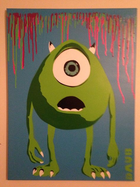 Mike Wazowski stencil Mike Wazowski Painting, Disney World Packing, 3d Room, Mike Wazowski, Reverse Tie Dye, Face Painting, Disney World, Home Crafts, Graffiti