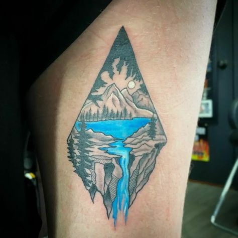 Waterfalls Tattoo Ideas, Waterfall Mountain Tattoo, Waterfall Tattoos For Women, Small Waterfall Tattoo, Simple Waterfall Tattoo, Small River Tattoo, Waterfall Tattoo Design, Waterfall Tattoo Ideas, Waterfall Tattoos