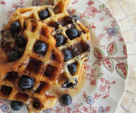 Last weekend, with a container of fresh blueberries and an unexpected half-hour on hand, I decided to revamp a blueberry waffle recipe to make it healthier.  What I hadn’t expected is that they turned out to be off-the-chart scrumptiously delicious – way better than the original. Bake up a batch this weekend.  Your house will … Kefir Waffles, Blueberry Waffle Recipe, Blueberry Waffles Recipe, Blueberry Waffle, Whole Wheat Waffles, Blueberry Waffles, Kefir Recipes, Waffle Recipe, Healthy Blueberry