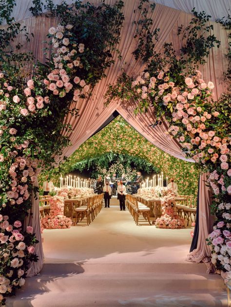 Dream Wedding Reception, Wedding Entrance Decor, Garden Theme Wedding, Dream Wedding Decorations, Dream Wedding Venues, Wedding Entrance, Wedding Venue Decorations, Wedding Decor Style, Wedding Stage Decorations