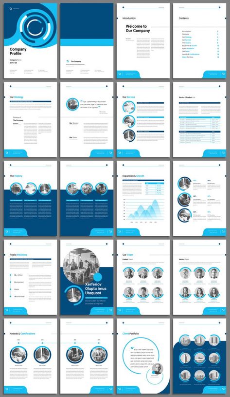 Corporate Profile Booklet Template with Blue Accents Company Booklet Design Layout, Corporate Template Design, Corporate Print Design, Corporate Profile Design Layout, Blue Corporate Design, Corporate Booklet Design, Corporate One Pager Design, Booklet Design Ideas, Corporate Profile Design