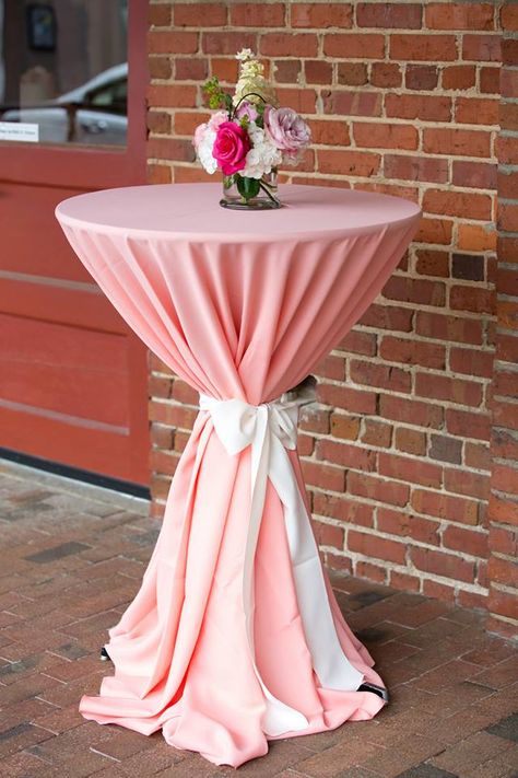 Pink Party Tables, Outside Flowers, Sparkly Wedding Cakes, Pink Bat Mitzvah, Gold Cocktail Table, Orange And Pink Wedding, High Top Tables, Pink Cocktails, Pink Birthday Party