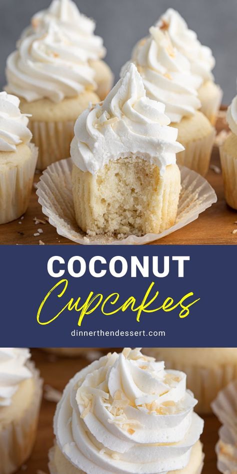 Coconut Buttercream Frosting, Coconut Cupcake Recipes, Boozy Cupcakes, Fluffy Cupcakes, Coconut Buttercream, Moist Cupcakes, Coconut Muffins, Coconut Frosting, Coconut Cupcakes