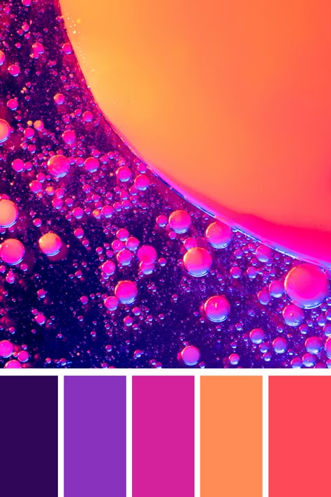 The purple orange color palette combines deep violet hues with lively tangerine shades, offering a striking contrast that feels both warm and energetic. Purple Orange Color Scheme, Orange And Lavender Color Palette, Magenta Yellow Color Palette, Bright Sunset Color Palette, Orange Pink Purple Color Palette, Purple And Orange Color Scheme, Striking Color Combinations, Cool Bright Color Palette, Vibrant Pink Color Palette