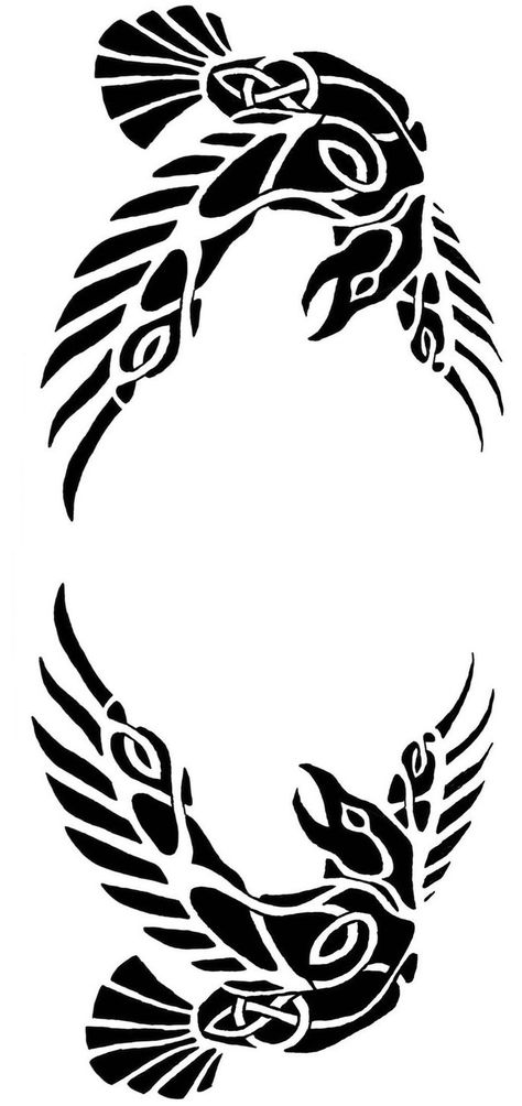 Native Canadian Tattoo, Munin And Hugin Tattoo, Odin's Crows Tattoo, Irish Viking Tattoos For Men, Huginn Muninn Tattoo, Nordic Animal Tattoo, Viking Ornament Pattern, Viking Raven Symbol, Norse Neck Tattoo