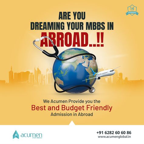 Are you Dreaming your MBBS in Abroad ..!! Still Hard to choose your universities??? AcumenStudy Abroad will help you !! We are proving the Best and Budget friendly Admission for your Medical courses in Abroad. Join with Acumen Study Abroad,and it's a golden opportunity to study at top- class universities and gain valuable knowledge and experience in the medical field. Mbbs Study, Study Mbbs Abroad, Mbbs Abroad, Golden Opportunity, Medical Field, Creative Ads, To Study, Study Abroad, Fashion Sewing