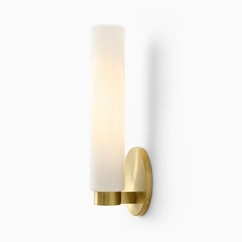 Fluted Glass Indoor/Outdoor Sconce (3") | West Elm Canopy Glass, Sconces Living Room, Fluted Glass, Metal Canopy, Bathroom Sconces, Glass Vanity, Outdoor Sconces, Bathroom Wall Sconces, Flute Glass