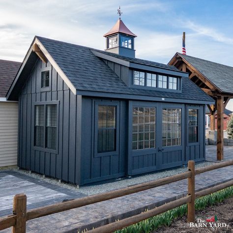 Farmhouse Carriage House, Board Batten Siding, Farmhouse Sheds, Farmhouse Colors, Garage Guest House, Backyard Storage Sheds, Studio Shed, Backyard Storage, Farm House Colors