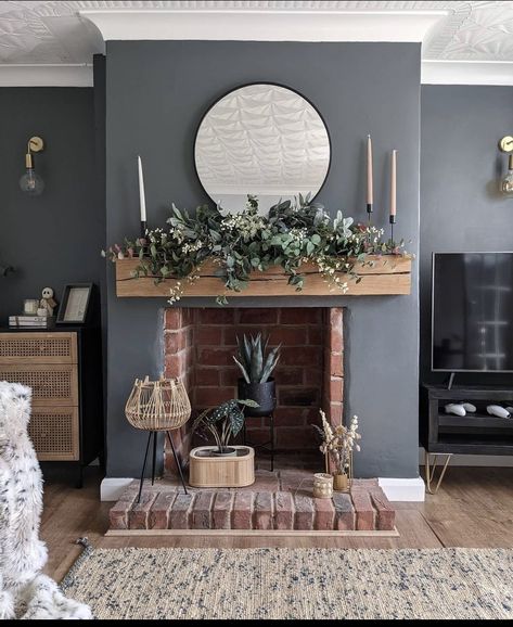 Log Burner Living Room, Dark Living Rooms, Living Room Renovation, Fireplace Mantel Decor, Living Room Decor Fireplace, Chimney Breast, Cosy Living Room, Living Room Green, Living Room Inspo