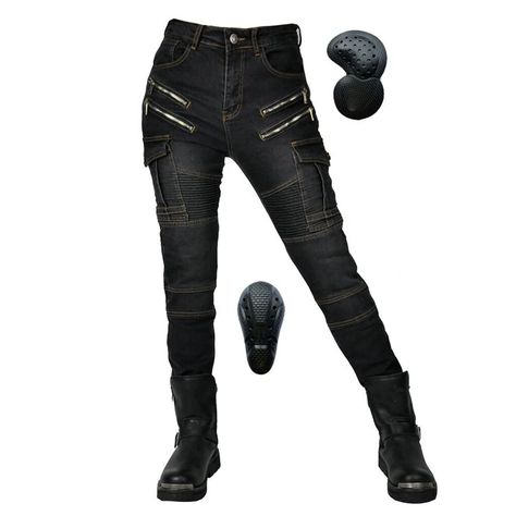 PRICES MAY VARY. All-WEATHER:Made of 14oz Denim Cloth,70%Cotton+28%Polyester+2%Spandex,Ultra Stretch Denim Material Provides Comfort & Durability Multi-pocket Design,Bouncy Design on Legs and Waist,More Comfortable and Flexibility,Used for all Types of Everyday Travelling or Working Routines,Used as Motorcycle overpants Trousers Jeans Built in Removable CE Knee Hip Crotch Protector: CE Certification Comply With Eustandards EN 14404:2004+A1:2010,When not in use,Can be Quickly Unloading Hidden Zip Motorcycle Jeans Women, Biker Pants Women, Womens Motorcycle Pants, Motorcycle Riding Gear For Women, Riding Motorcycle Outfit For Women, Bike Week Outfits Biker Chic, Female Motorcycle Outfit, Cute Motorcycle Outfits For Women, Dark Outfit Ideas