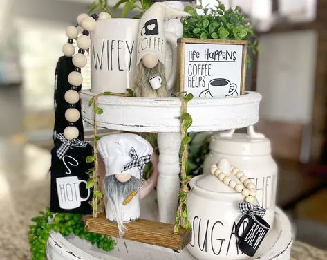 Tiered tray swings, adorable addition to your farmhouse tiered tray display! Made for tiered trays with handles. Farmhouse Tiered Tray, Tray Decor Christmas, Tiered Tray Diy, Tray Diy, Tray Display, Tiered Stand, Wooden Tags, Small Tray, Tiered Trays