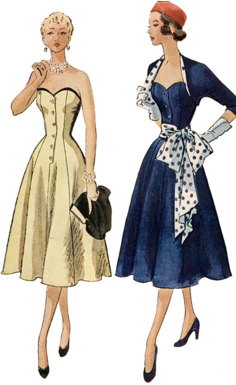 Vintage Fashion Sketches, Áo Blu, Vintage Dress Patterns, Vintage Princess, Retro Mode, Vestidos Vintage, Dress Sewing, Moda Vintage, 50s Fashion