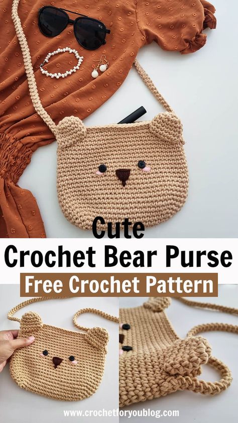 Bear Purse, Purse Patterns Free, Hadiah Diy, Free Crochet Bag, Crochet Bag Pattern Free, Crochet Design Pattern, Crochet Purse Patterns, Crochet Bags Purses, Crochet Bear