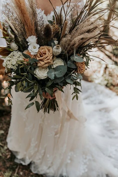 Bouquet Flowers Bride Bridal Greenery Foliage Pampas Grass Sage Green Wedding Ideas Amy Cutliffe Photography #WeddingBouquet #WeddingFlowers #BrideBouquet #BridalBouquet #GreeneryBouquet #Foliage #PampasGrass #Wedding Flower Bouquet With Greenery, Greenery And Pampas Grass Wedding Bouquet, Boho Sage Green Wedding Flowers, Pampas And Greenery Bouquet, Greens Bouquet Wedding, Greenery With Pampas, Sage Green Elopement, Flowers For Sage Green Wedding, Rustic Bohemian Wedding Decor Flowers