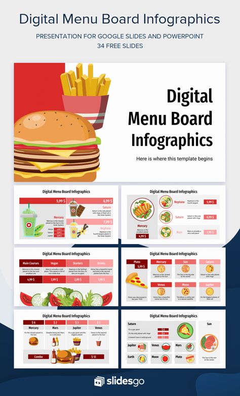 Digital Menu Board Infographics Food Presentation Design, Powerpoint Presentation Ideas, Presentation Food, Digital Menu Boards, Ppt Template Design, Creative Powerpoint Presentations, Free Powerpoint Presentations, Presentation Slides Design, Powerpoint Slide Designs