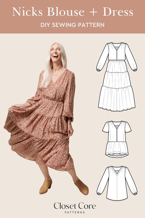 Boho Style Sewing Patterns, Prairie Dress Sewing Pattern, Spring Dress Patterns Sewing, Prairie Dress Pattern Free, Free Boho Sewing Patterns, Boho Patterns Sewing, Tiered Dress Sewing Pattern, Bohemian Sewing Patterns, Boho Dress Pattern Sewing