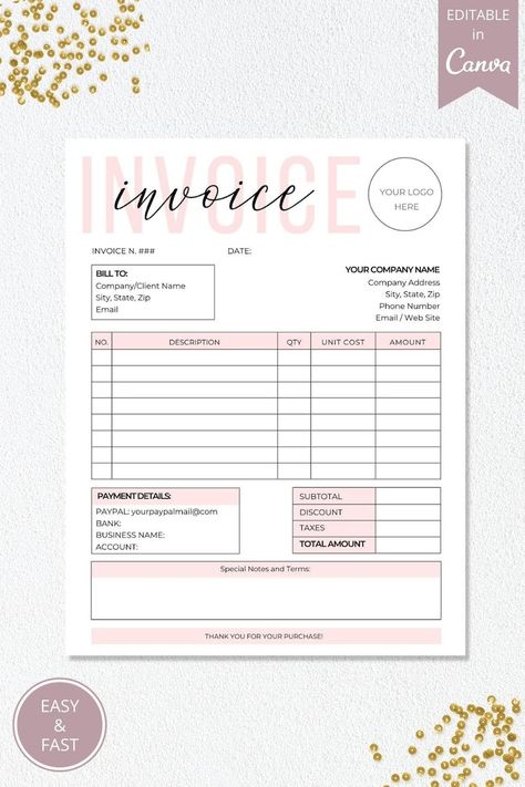 Invoice Example, Custom Order Form, Order Form Template Free, Printable Invoice, Youtube Editing, Order Form Template, Bookkeeping Templates, Invoice Template, Business Planner