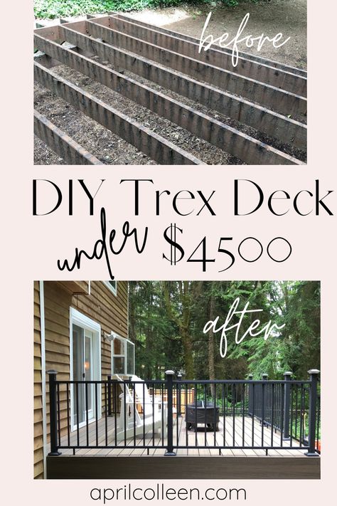 Trex Decking Ideas, Black Iron Railing, Trex Deck Ideas, Simple Deck Designs, Trex Fascia, Small Deck Designs, Trex Deck Colors, Black Stair Railing, Deck Inspiration