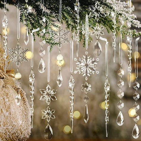 Amazon.com: 18pcs Christmas Tree Decoration Crystal Ornaments - Hanging Acrylic Christmas Snowflake Icicle Drop Crystal Ornaments for Christmas Tree Winter New Year Party Supplies : Home & Kitchen Large Snowflakes, Wonderland Party Decorations, Ornaments For Christmas Tree, Hanging Acrylic, New Year's Party Decorations, Crystal Christmas Tree, Ornaments For Christmas, Crystal Snowflakes, Hanging Crystals