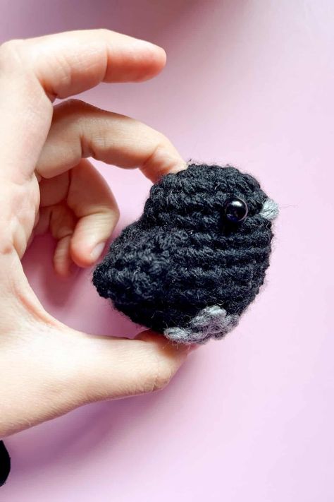 Black Yarn Crochet Projects, Crow Pattern Free, Black Crochet Projects, Amigurumi Bird Free Pattern, Crochet Raven, Bird Crochet Pattern Free, Raven Crochet Pattern Free, Crochet Crow Patterns, Crochet Black