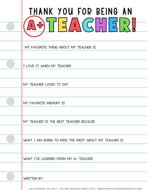 Free printable all about my teacher printable    Looking for an all about my teacher printable? Well, you’re in luck! Keep reading to grab a FREE copy of our all about my teacher fill in the blank printable that makes the perfect teacher gift ! My Teacher Printable, Teacher Appreciation Questions For Kids, What I Like About My Teacher Printable, Teacher Fill In The Blank For Kids, All About My Teacher Questionnaire, End Of Year Teacher Questionnaire, Thank You For Being My Teacher Printable, All About Teacher Printable, What I Love About My Teacher