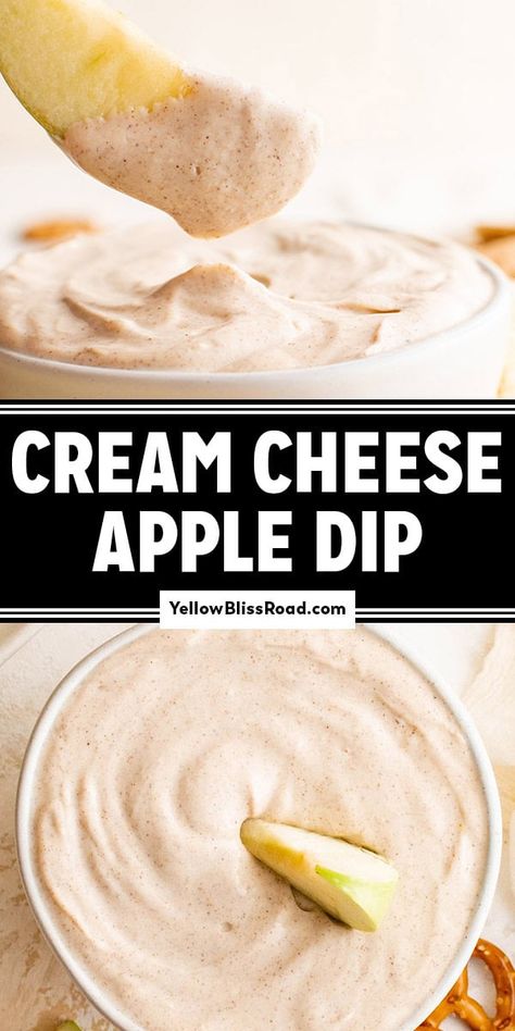 Cream Cheese Apple Dip is sweet, tangy and creamy. You only need 6 simple ingredients and 5 minutes to make this sweet and healthy treat. Green Apple Cream Cheese Dip, Easy Dips For Carrots, Snacks With Whipped Cream Cheese, Healthy Snacks For Thanksgiving, Sweet Dips For Thanksgiving, Fall Cream Cheese Dip, Healthy Cream Cheese Dip, Healthy Apple Dip Recipe, Dip For Apples Easy