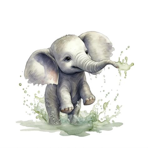 Hampers Card, Baby Elephant Art, Baby Elephant Tattoo, Baby Elephants Playing, Baby Elephants Art, Baby Elephant Drawing, Month Design, Baby Jungle, Splash Of Water