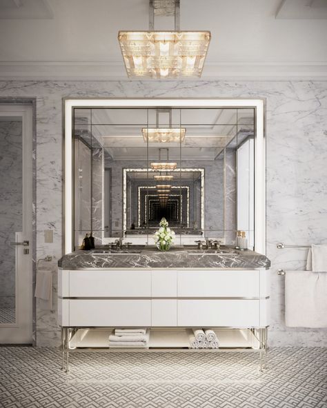 Is the Waldorf Astoria New York’s Most Beautiful Adaptive Reuse Project? | Architectural Digest Modern Classic Bathroom Design, Classic Bathroom Ideas, تصميم دورة مياه, Classical Bathroom, Villa Marrakech, Classic Bathroom Design, Drawing Room Decor, Washroom Design, Waldorf Astoria