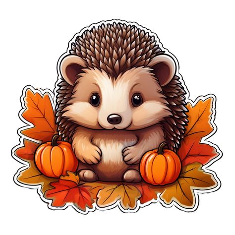 Cute Autumn Pictures, Fall Themed Stickers, Fall Leaves Cartoon, Journaling Pictures, Fall Hedgehog, Autumn Hedgehog, Hedgehog Sticker, Beauty Papers, Acorn Design