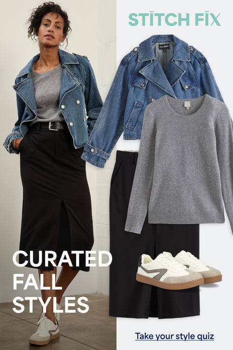 Let your Stylist handle your fall wardrobe refresh. Just-for-you looks sent straight to your door in your fit + budget. Free shipping + returns, no subscription required. Save 25% when you keep 5 items! 30s Wardrobe, Nubian Style, Modest Mom, Athleisure Chic, Easy Wardrobe, Stitch Fix Fall, Wardrobe Refresh, Fashion Fails, Denim Jacket Outfit