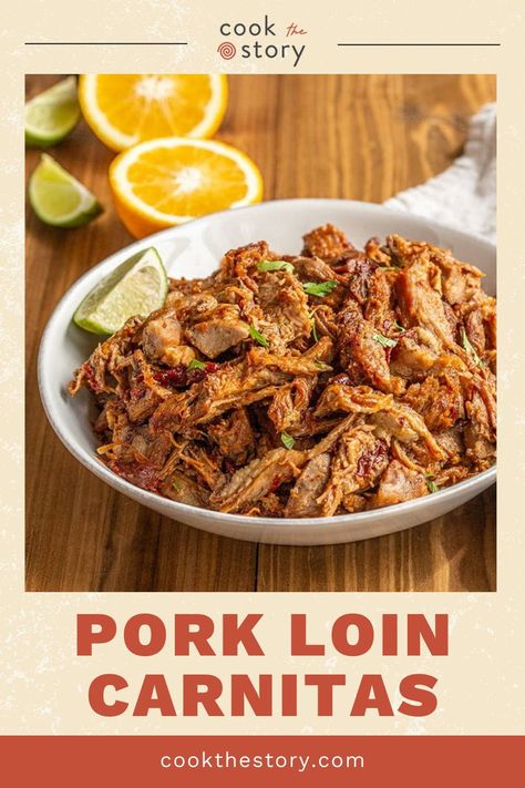 Making Pork Loin Carnitas is a great way to use up a pork loin. The leaner cut of meat gets fall-apart tender in a spicy and savory braising liquid. The carnitas meat is great in tacos, on taco salad, in a burrito, or even in quesadillas. Tap the pin to learn how to make this easy recipe and enjoy a flavorful and delicious meal the whole family will love. Mexican dinner recipes | taco recipes Damn Delicious Carnitas, Pulled Pork Using Pork Loin, Pork Loin Recipes Crockpot Mexican, Crockpot Pork Loin Carnitas, Pork Loin Tacos Recipes, Crockpot Pork Loin Tacos, Pork Loin Salad Recipes, Pork Loin Fajitas Recipe, Spicy Pork Loin Recipes