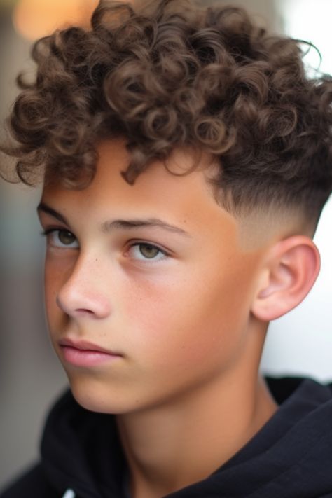 For boys with curly hair, a taper fade paired with twisted curls offers a stylish appearance. The taper fade emphasizes the curls on top, creating a contrast. Click here to check out more best teenage boy haircuts this year. Boys Perms With Fade, Perm On Boys Hair, Boys With Permed Hair, Boys Perms Hair, Hair Cuts For Boys Curly, Curly Hair Fade Boys, Fades With Curly Hair, Curly Fade Boys, Curly Hair Haircuts Boys