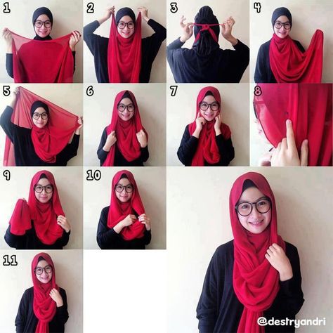 A quick and simple way to wear hijab without a pin <- Yowza! What a great way to wear your hijab. Definitely going to be trying this tomorrow. You still need pins though - which is cool. Beau Hijab, Hijabi Mode, Hijab Stile, How To Wear Hijab, Model Hijab, Simple Hijab Tutorial, Hijab Simple, Estilo Hijab, Stile Hijab