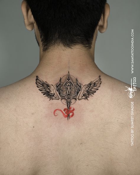 Back Neck Tattoo For Guys, Tattoo Trishul, Back Of Neck Tattoo Men, Back Neck Tattoo, Neck Tattoo Men, Arm Tattoos Lettering, Armband Tattoos For Men, Karma Tattoo, God Tattoo