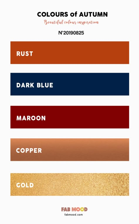 Autumn Color 2019 { Copper + Rust + Maroon + Dark Blue + Gold } A pretty colour palette. To get you started... Copper Colour Palette, Maroon Color Palette, Dark Blue Wedding, Wedding Color Combos, Gold Color Palettes, Color Schemes Colour Palettes, Wedding Colors Blue, Fall Color Palette, Fall Wedding Colors