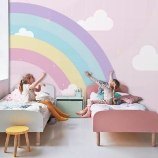 Kids Room Decoration Ideas, Wallpaper For Kids Room, Rainbow Wall Mural, Kids Rooms Shared, Rainbow Bedroom, Wallpaper For Kids, Big Girl Bedrooms, Kids Room Paint