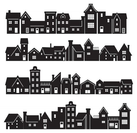 Vector Building, House Outline, Building Silhouette, House Silhouette, Christmas Graphic Design, Building Icon, Christmas Shadow Boxes, Graphic Design Cards, City Silhouette