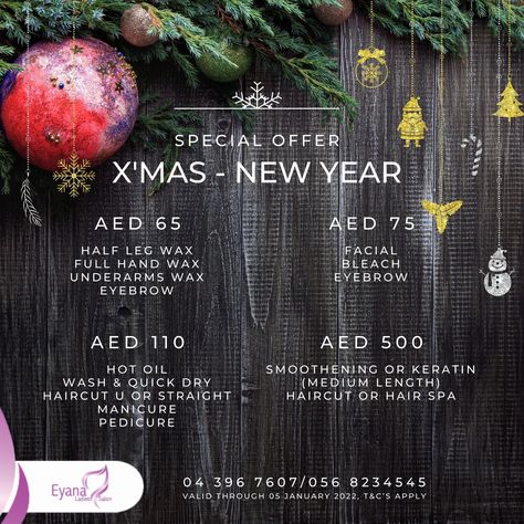 Beauty Salon Offers Dubai New Year Packages, Underarm Waxing, Salon Offers, Spa Manicure, New Year Offers, Straight Hair Cuts, New Year Special, Waxed Eyebrows, Hand Wax