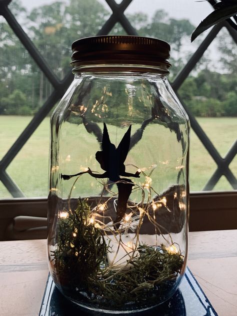 Peter Pan Themed Party, Fairy Light Jars, Fairy Light Jar, Tinkerbell Party Theme, Peter Pan Party, Tinkerbell Fairy, Sweet 16 Themes, Fairy Garden Birthday Party, Forest Birthday