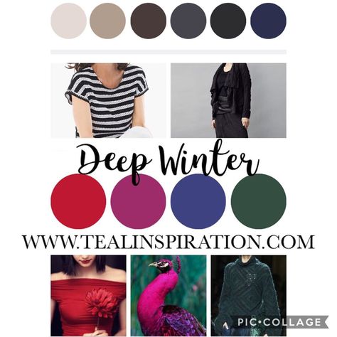 Sarena | Teal Inspiration on Instagram: “Capsule wardrobe color inspiration for Deep Winters 🌲 Cool, vivid and deep • • #liveyourbestcolorlife #wintercolors #wearcolor #deepwinter…” Deep Winter Color Pallete Outfits, Deep Winter Color Palette Jewelry, Deep Winter Patterns, Deep Winter Purple, Deep Winter Fabric Swatches, Earthy Philosopher Zyla Vivid Winter, Color Analysis Winter, Teal Inspiration, Winter Skin Tone