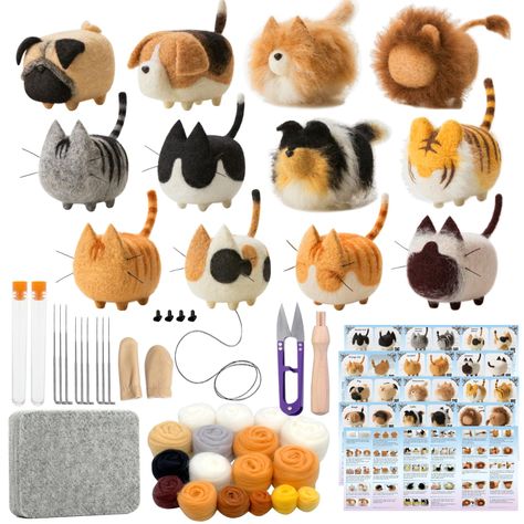 PRICES MAY VARY. 【Complete Needle Felting Kit】: Kits includes all felting tools and materials : 10 Colored Felting Wool 4.02oz, 1x Wool Felting Pad, 9x Felting Needles in bottle (38 gauge x 3, 40 gauge x 3, 42 gauge x 3), Instructions, Cat's Whisker, Dog’s Nose, 1 Pair of Leather Finger Protector, 1 x Felting Tool, 1x Yarn Scissors. 【Felting kits for beginners adult】: You don't have to worry if you have no prior experience with needle felting, because it’s created for beginners adult hobby kits. Felting Tools, Needle Felting Tools, Felting Needles, Indoor Crafts, Needle Felting Supplies, Finger Protector, Wool Felting, Felting Wool, Diy Crafts For Adults