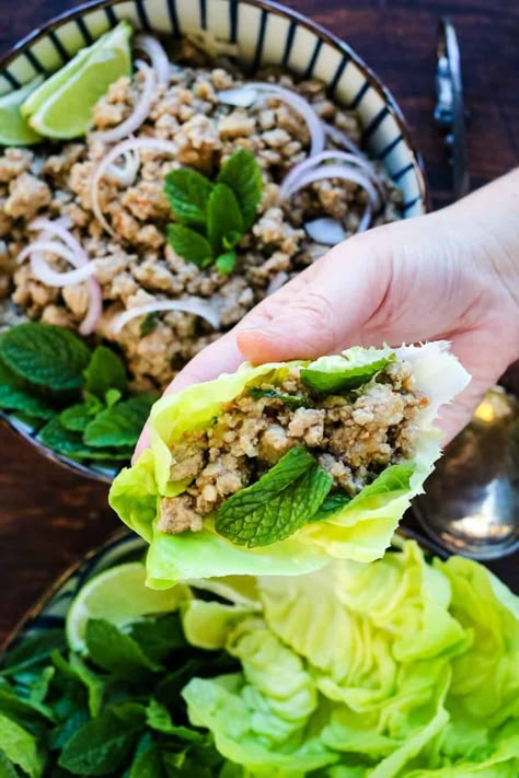 Easy Larb Recipe, Turkey Larb Recipe, Thai Larb, Pork Larb, Larb Recipe, Thai Appetizer, Quick Turkey, Healthy Thai Recipes, Diner Food