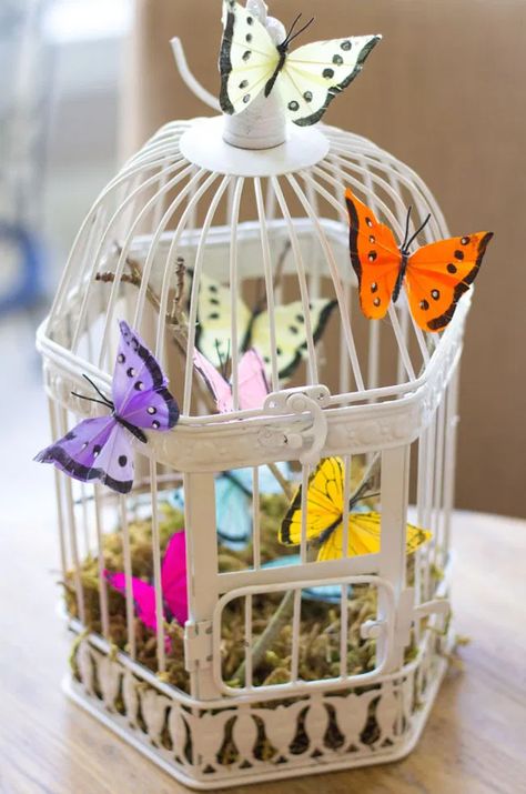 DIY Butterfly Birdcage Spring Craft Butterfly Wreaths, Cage Centerpiece, Butterfly Lantern, Diy Butterfly Decorations, Butterfly Cage, Butterfly Centerpieces, Cage Decor, Bird Cage Centerpiece, Diy Spring Crafts