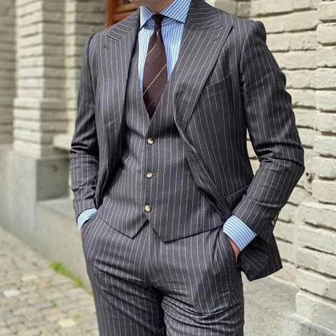 Grey Mens Suit, Grey 3 Piece Suit, Striped Wedding, Man Blazer, Groom Tuxedo, Stylish Suit, Tuxedo Blazer, Groomsmen Suits, Tuxedo Wedding